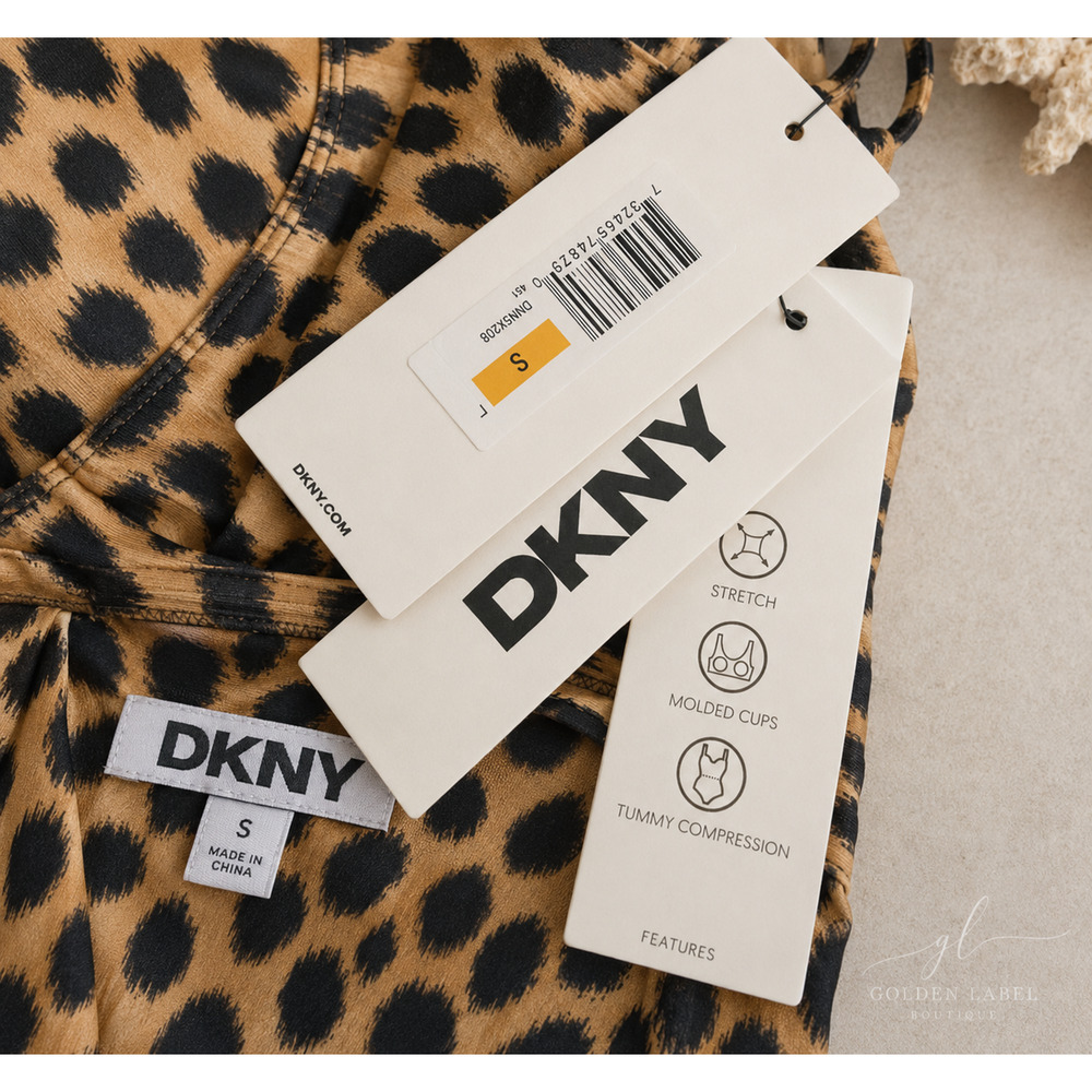 DKNY O-Ring Twist Front Tankini Top S Leopard Tummy Control NWT MSRP $59 - Picture 4 of 4